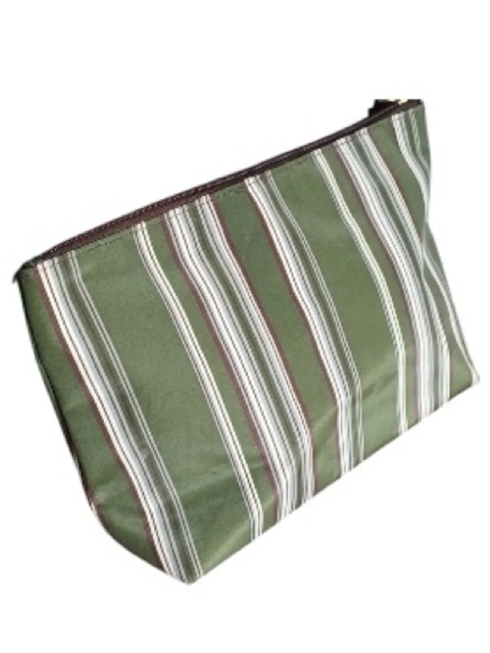 Estée Lauder Cosmetic Bag Makeup Travel Case Green Brown Striped NEW